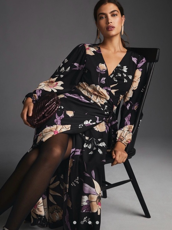 NWT Anthropologie Hutch Floral V-Neck Long Sleeve wrap Maxi Dress small - Picture 2 of 4